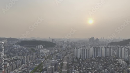 Aerial View of Sunset Cityscape and Commercial Area near Seoul National University Station