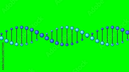 Abstract 3D Blue DNA Double Helix Molecule Structure Rotating on Green Screen Background