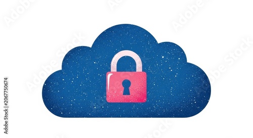 Cloud storage security concept with pink lock