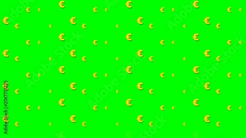 Abstract 3D Euro Currency Symbol Pattern Animation on Vibrant Green Screen Background