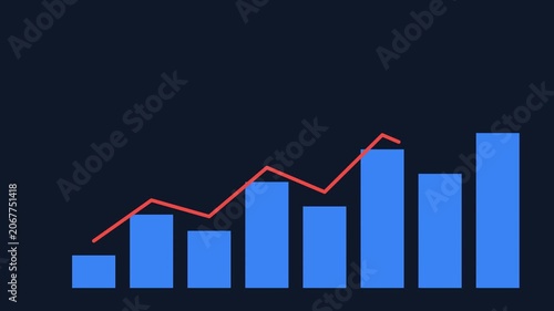 Blue Bar Chart with Red Line Trend Overlay for Financial Data Analytics and Business Growth Metrics