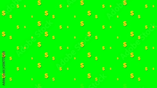 Gold Dollar Sign Symbols Pattern Floating Against A Vibrant Bright Green Screen Background
