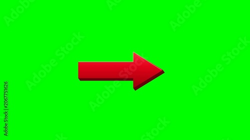 Red Three Dimensional Arrow Pointing Right Isolated on a Bright Green Chroma Key Background