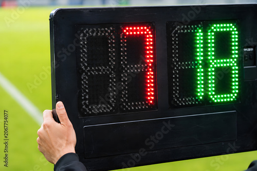 Extreme close-up professional stock photo of a football substitution board