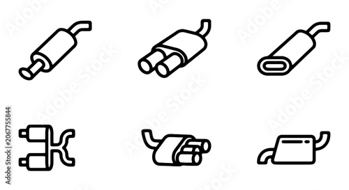 Tableau sur toile Car Exhaust System Icons, Automotive Muffler Vector Set, Vehicle Parts Collectio