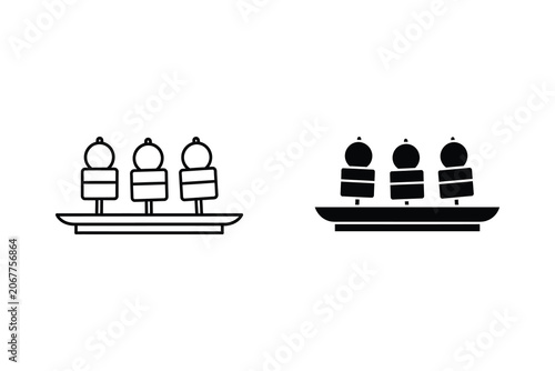Bild auf Leinwand Row of four boats with lanterns vector line illustration, night river scene