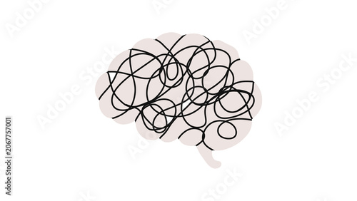 Tableau sur toile Brain silhouette with tangled messy line