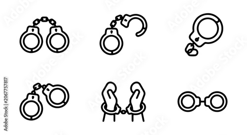 Handcuff Icons Set, Police Arrest Symbol Vector Collection, Law Enforcement Restraint Graphics