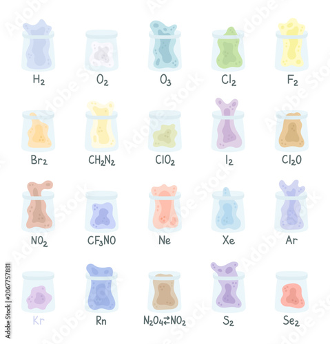 Фотография Chemistry gas molecule formula set featuring hydrogen oxygen ozone chlorine fluo
