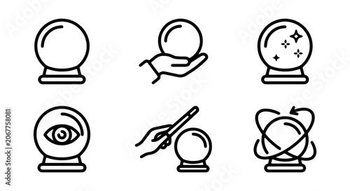 Schilderij op canvas Crystal Ball Icons, Fortune Telling Symbols, Magic Orb Graphics, Mystical Future