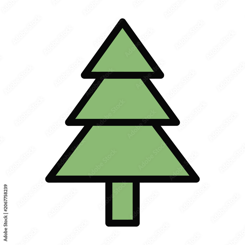 Fototapeta premium Green cartoon pine tree icon simple black outline
