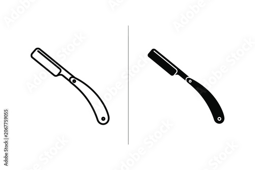 Fényképezés Straight razor vector illustration, line art and solid silhouette