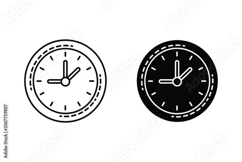 Slika na platnu Vector illustration pair of analog wall clocks showing different times line art