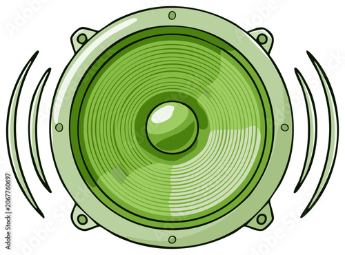 Green Speaker Emitting Sound Waves Vector Illustration