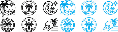 Fotografía summer beach travel icon line style vacation editable stroke vector set