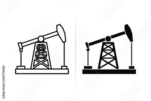 Quadro em tela Oil pump jack vector illustration, flat and line art styles