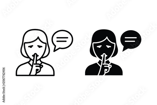 Obraz na plátně Woman shushing with speech bubble, line and solid vector illustration