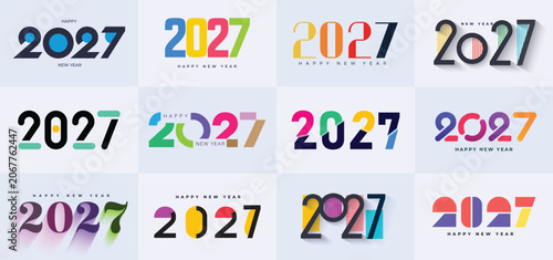 Fotografie modern set of happy new year 2027 with typography number logo
