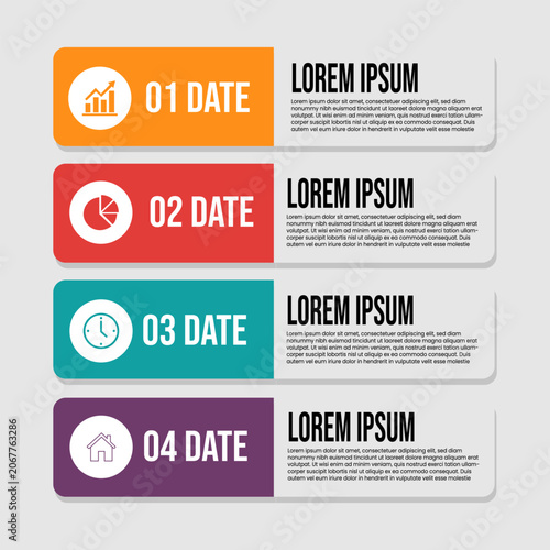 Infographic template with four colorful boxes and icons  business  information  design