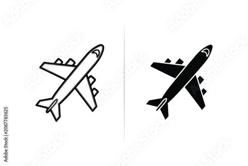 Airplane vector illustration, flat and line art styles