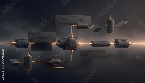 Futuristic space station orbiting in cosmic nebula