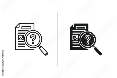 Fotografi Document with magnifying glass and question mark, line and solid vector illustra