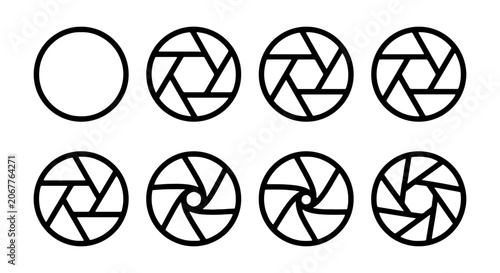 Schilderij op canvas Camera Aperture Icons, Lens Diaphragm Stages, Photography Symbol Set, Vector Gra