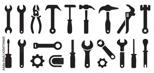 Fotografía Set of mechanic tools silhouettes including wrenches hammers pliers and screwdrivers for repair