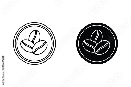 Fotografi Coffee beans vector illustration, flat and line art