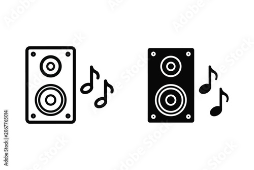 Valokuva Line art and solid black speaker with musical notes, vector illustration