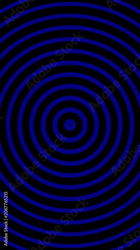 Vertical futuristic blue radar features concentric rings and geometric circular patterns on black.