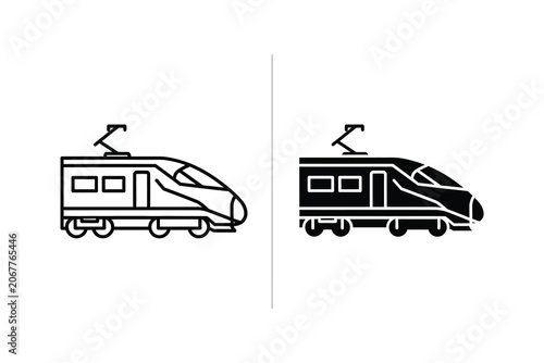 High-speed train vector illustration with passenger cars in line art style