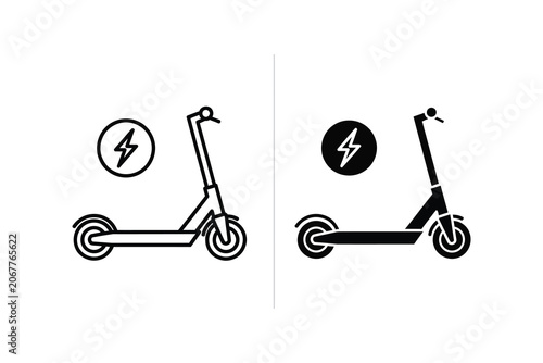 Electric scooter line art and silhouette with power symbol