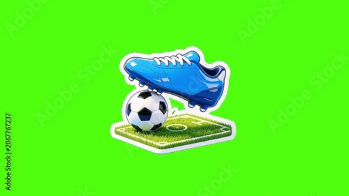 World Cup soccer football sticker on grass Green screen animation motion graphic with chroma key clip template 4k Background. Easy removed green screen. High resolution. Ultra High Definition.