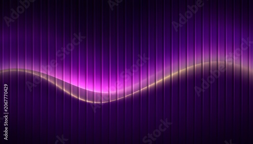 Abstract Purple Background With Glowing Wavy Line And Vertical Stripes