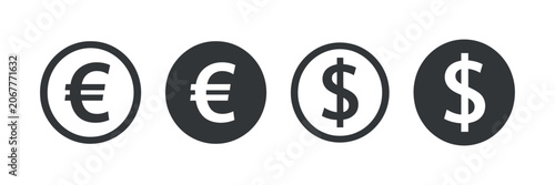 Schilderij op canvas Currency Icons Featuring Euro And Dollar Symbols Flat Vector Style