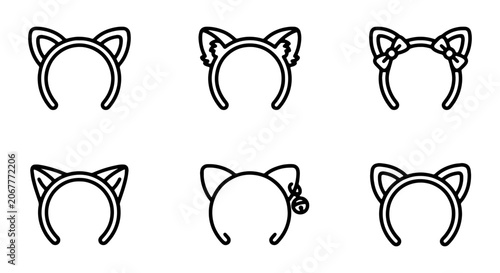 Schilderij op canvas Cute Cat Ear Headbands, Kawaii Accessories, Anime Cosplay Headwear, Vector Icons