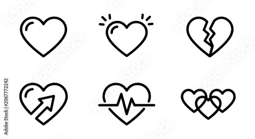 Heart Icons Set: Love, Health, Broken Heart, Connection, Vector Graphics