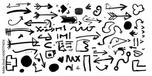 set of arrows and symbols alphabet letters numbers vector illustration icon set hand drawn doodle sketch design pattern