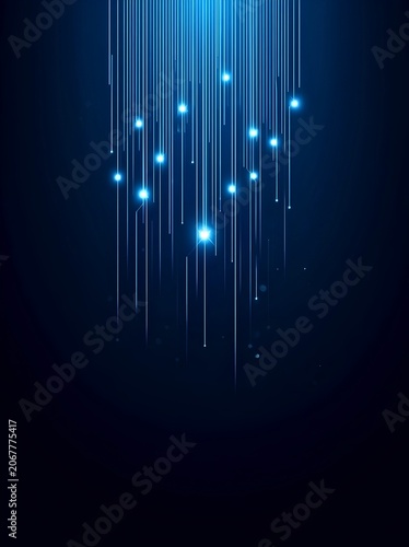 Glowing blue digital data lines falling background - Abstract technology cyber system - Vertical network poster template
