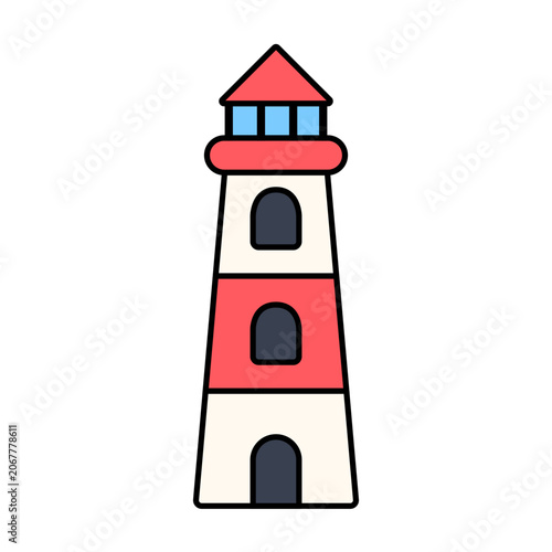 Colored outline lighthouse icon representing coastal navigation, maritime safety, and seaside travel destinations.