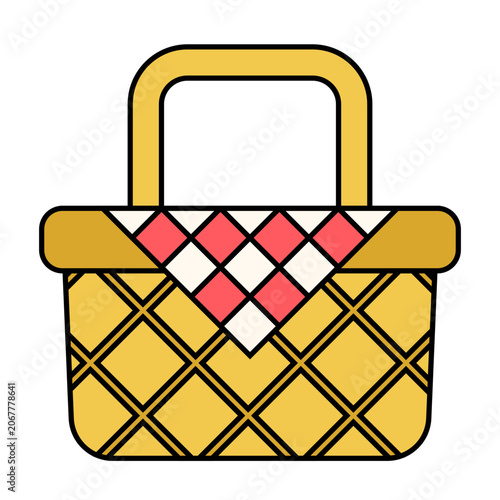 Colored outline picnic basket icon representing outdoor dining, leisure activities, and family recreation.