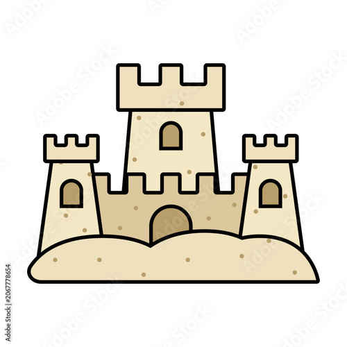 Colored outline sandcastle icon representing beach activities, family fun, and summer recreation.