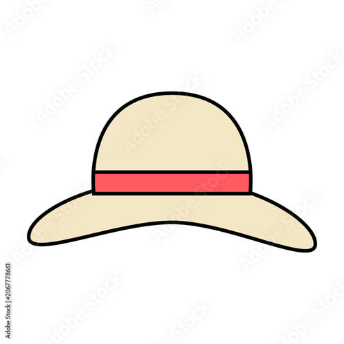 Colored outline sun hat icon representing summer fashion, travel accessories, and sun protection.