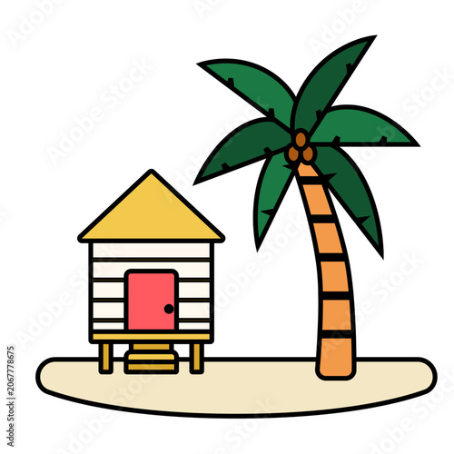 Colored outline resort icon representing luxury accommodation, tropical getaways, and holiday destinations.