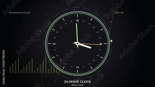 Animated 24-Hour Neon Clock Loop in 4K 60fps