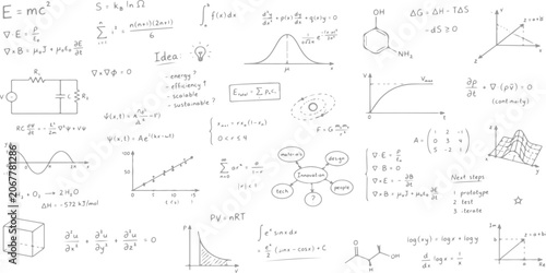 Math formulas on blackboard in a science and education sketch style vector design pattern