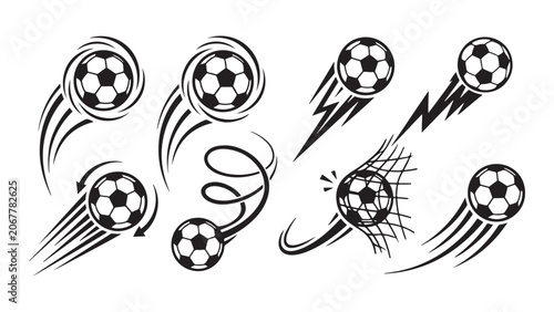 Bild auf Leinwand Set of Soccer Ball Motion Icons and Speed Symbols
