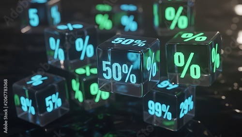 Digital sale discount percentage neon signs glowing.