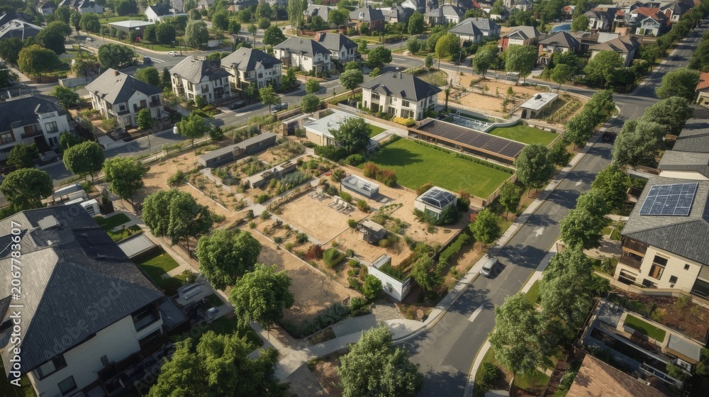 Obraz premium Community Focused Residential Neighborhood Featuring Shared Open Spaces